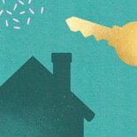 Vrolijke felicitatie nieuwe woning huis sleutel 2