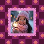 Vrolijke foto nieuwjaarskaart blokjespatroon met sterren 2