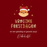 Vrolijke kerstkaart dieren vos kerstmuts sterren goud 3