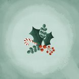 Vrolijke kerstkaart kerstkus door de brievenbus met takjes Achterkant