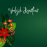 Vrolijke kerstkaart met lama met sjaal, bloemen en planten 2