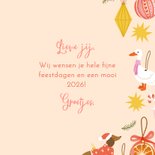 Vrolijke kerstkaart met ornamenten 3