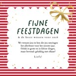Vrolijke kerstkaart strik cadeau goud streep sterrenconfetti 3