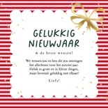 Vrolijke nieuwjaarskaart streeppatroon strik sterren goud 3