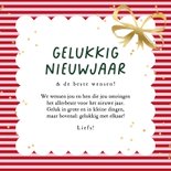 Vrolijke nieuwjaarskaart streeppatroon strik sterren goud 3