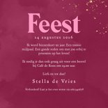 Vrolijke roze uitnodiging met glitters met foto feest 3