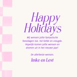 Vrolijke trendy kerstkaart happy holidays roze blokjes 3