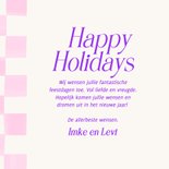 Vrolijke trendy kerstkaart happy holidays roze blokjes 3