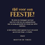 Vrolijke uitnodiging eindejaarsfeest knallende champagnefles 3