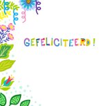 Vrolijke verjaardagskaart met flamingo, slingers en bloemen 2