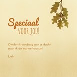 Warme herfstige zomaar-kaart met blad, eikels en roodborstje 3