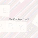 Wenskaart met houten letters ‘be happy’ op Peruaanse stof 3