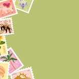 Wenskaart met postzegels veel plezier op reis  2