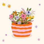 Wenskaart met pot met vrolijke bloemen 2