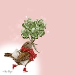 Wenskaart succes met vogeltje en klavertjes vier voor geluk 2