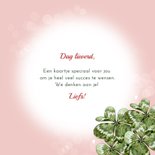 Wenskaart succes met vogeltje en klavertjes vier voor geluk 3