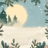 Winterse kerstkaart met pinguïn en kerstboom Achterkant