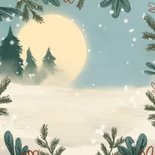 Winterse kerstkaart met pinguïn en kerstboom Achterkant