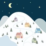 Winterse kerstkaartjes met kerstdorpje in de sneeuw 2