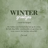 Winterse vakantiekaart groen sneeuw fotocollage dennentakjes 3