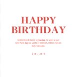 Winterse verjaardagskaart met bloemen patroon en rode tekst 3