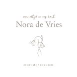 Witte rouwkaart met sneeuwklokjes en handgeschreven letters 2