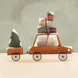 Zakelijke kerstkaart fijne feestdagen auto dozen kerstboom 2