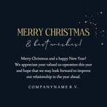 Zakelijke kerstkaart jaartal goud logo kerstbal dennenbomen 3