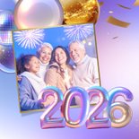 Zakelijke kerstkaart kerstballen discoballen jaartal 2026 2