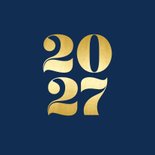 Zakelijke kerstkaart met groot gouden jaartal blauw 2