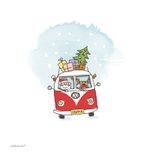 Zakelijke kerstkaart met kerstman en 3 rendieren in vwbusje 2