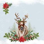 Zakelijke kerstkaart rendier roodborstjes in de sneeuw 2
