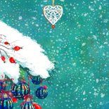 Zakelijke kerstkaart sneeuw op dennenboom en kerstballen 2