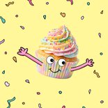 Zoete verjaardagskaart met cupcake en confetti 2