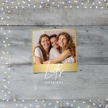 Zomaarkaart knuffel met foto op houtlook en gouden hartjes 2