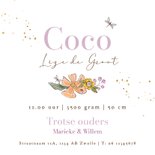 Zomers geboortekaartje bloemen foto goud lieveheersbeestje Achterkant