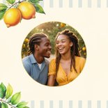 Zomerse save the date met citroenen streepjes en takjes 2