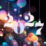 Zwarte chique kerstkaart met kleuren en 2027 2