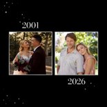 Zwarte uitnodiging jubileum met foto's en zilveren spetters 2