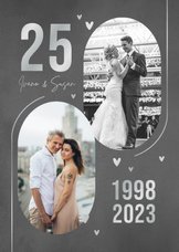 25 jaar jubileumfeest zilver huwelijk hartjes uitnodiging