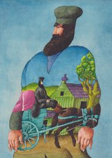 Aparte kaart van man met baard met illustratie op kleding