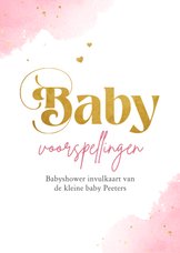 Baby voorspellingen invulkaart meisje waterverf goud roze