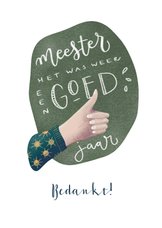 Bedank kaartje voor de meester met schoolbord en duim omhoog