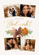 Bedankkaart bruiloft foto's botanisch herfst bladeren hartje