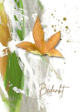 Bedankkaart geel herfstblad met groen
