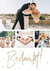 Bedankkaart huwelijk stijlvol goudlook confetti fotocollage