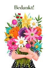 Bedankkaart met een boeket kleurrijke bloemen 