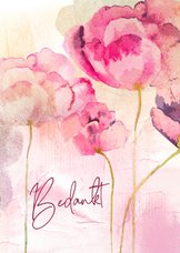 Bedankkaart waterverf bloemen roze