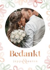 Bedankkaartje bruiloft gekleurde bloemetjes waterverf