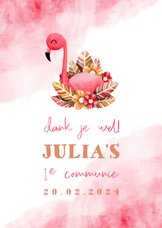 Bedankkaartje communie flamingo met waterverf